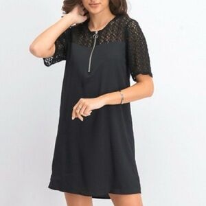 Avec Les Filles Black Lace Zipper Dress